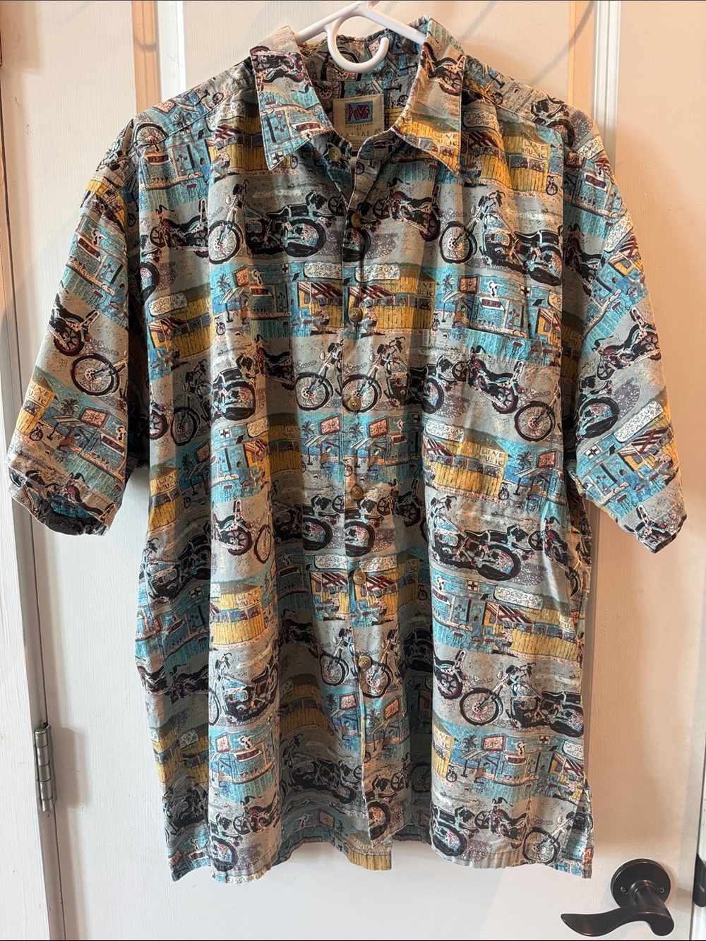Vintage AVI Collection by Kahala motorcycle Hawaiian camp shirt size XL